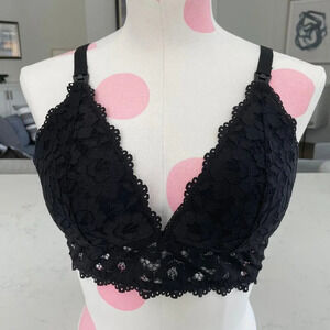 Momanda Lace Plunge Nursing Bralette Polyamide Elastane Black Sz 38B NWOT